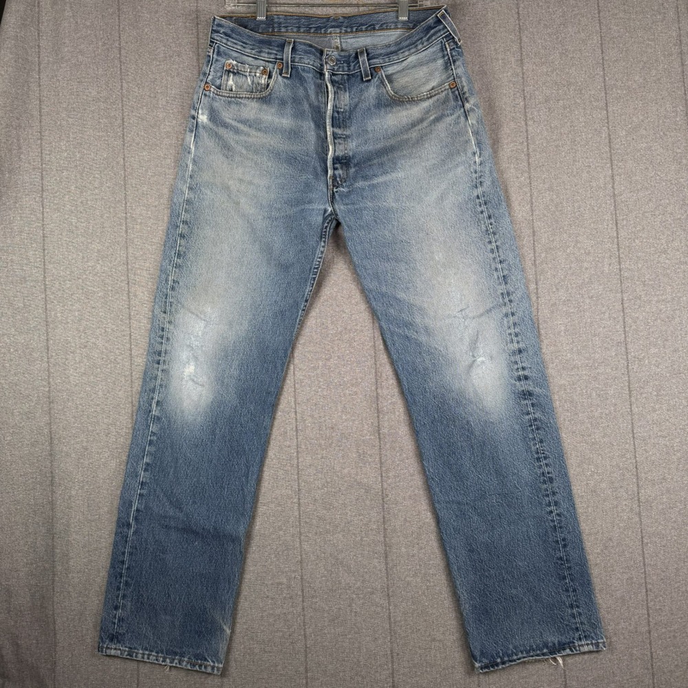 Vintage Levis 501 USA Made 90s Great Fades Blue Jeans Mens 34x32 Fit 32x31